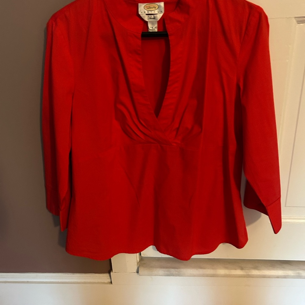 Red V-Neck Women's Top